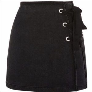Topshop Moto Lace Up Denim Skirt Size 6 Black